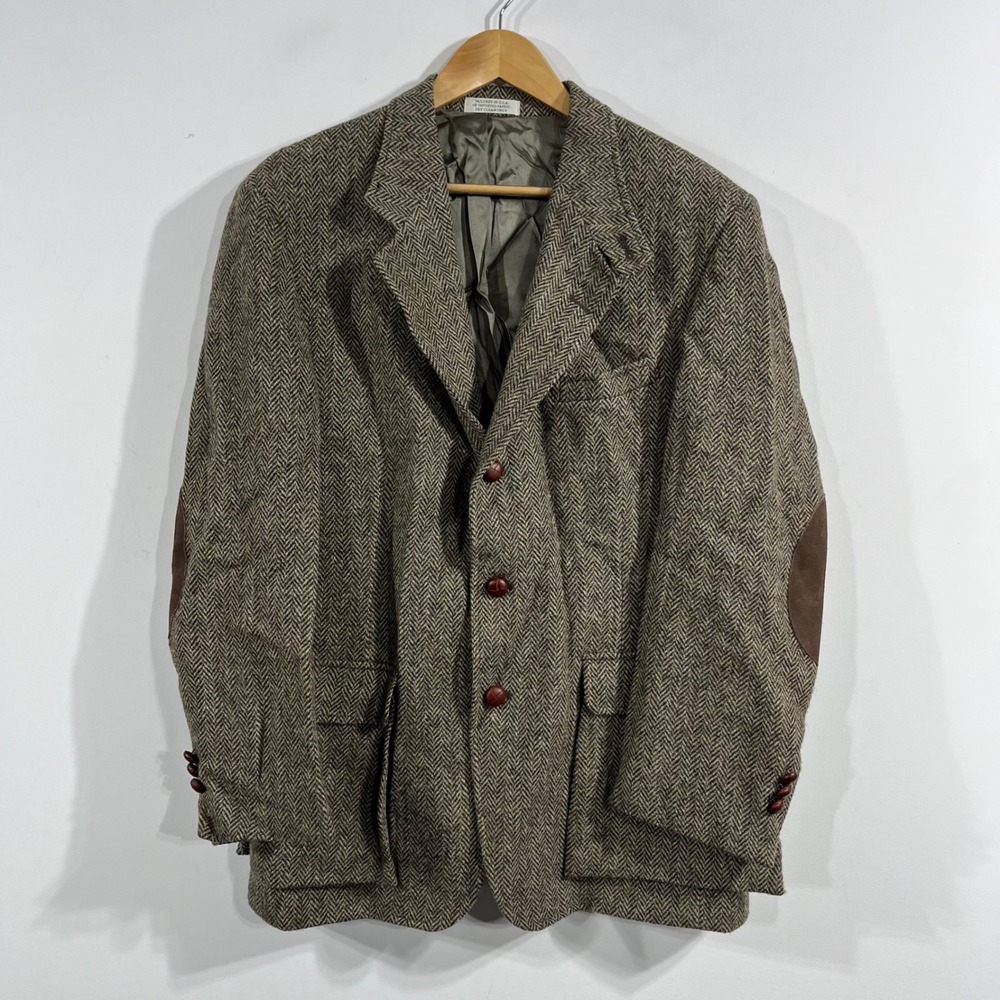 VTG Orvis Handwoven Scottish Wool Harris Tweed Heritage Blazer Elbow Patches 42R